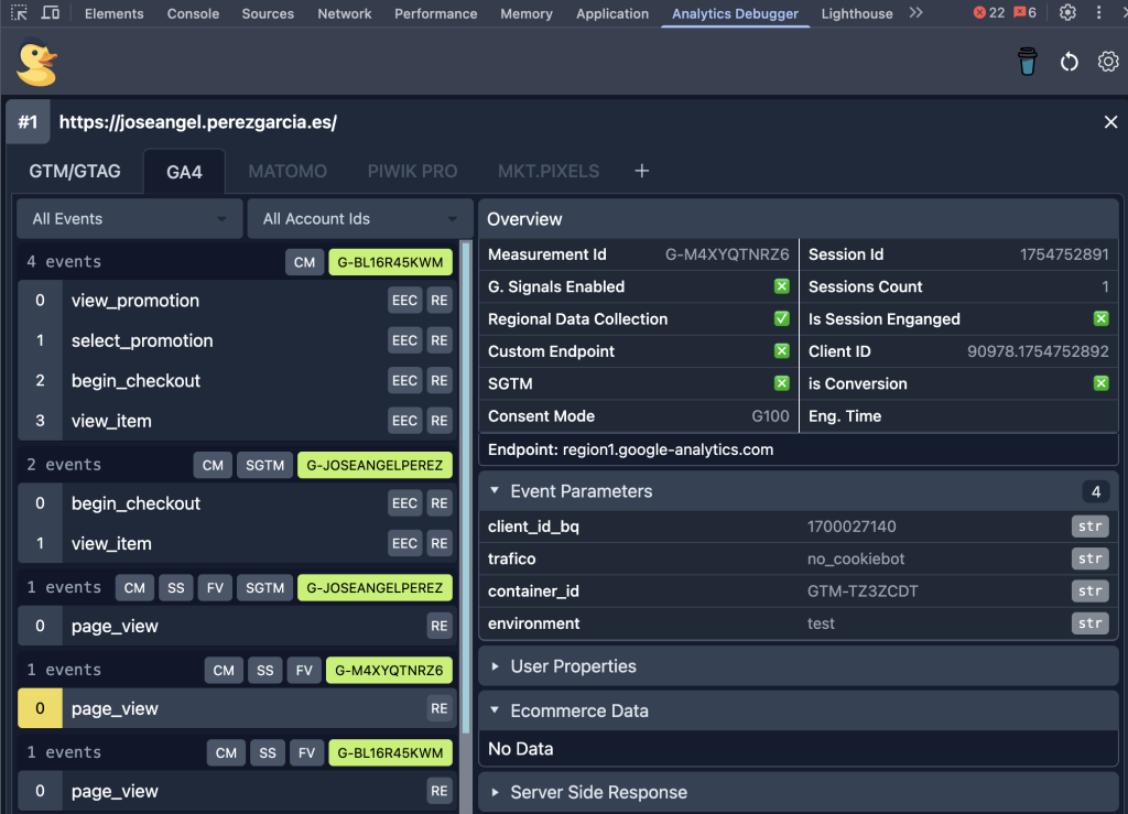 Analytics debugger en este site