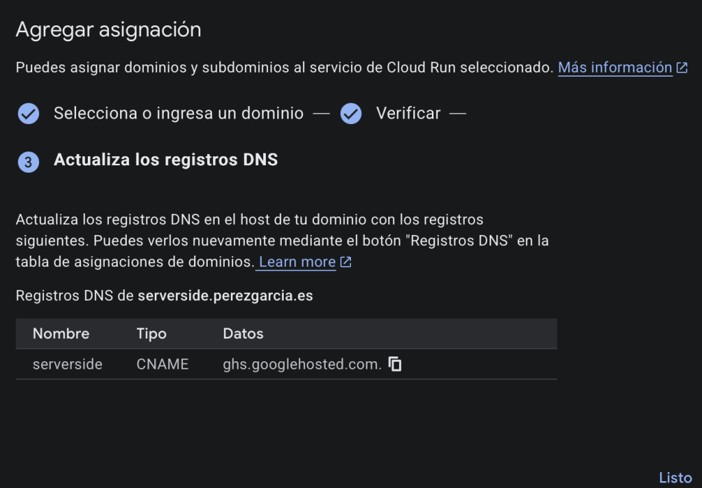 valor cname en dominio server-side